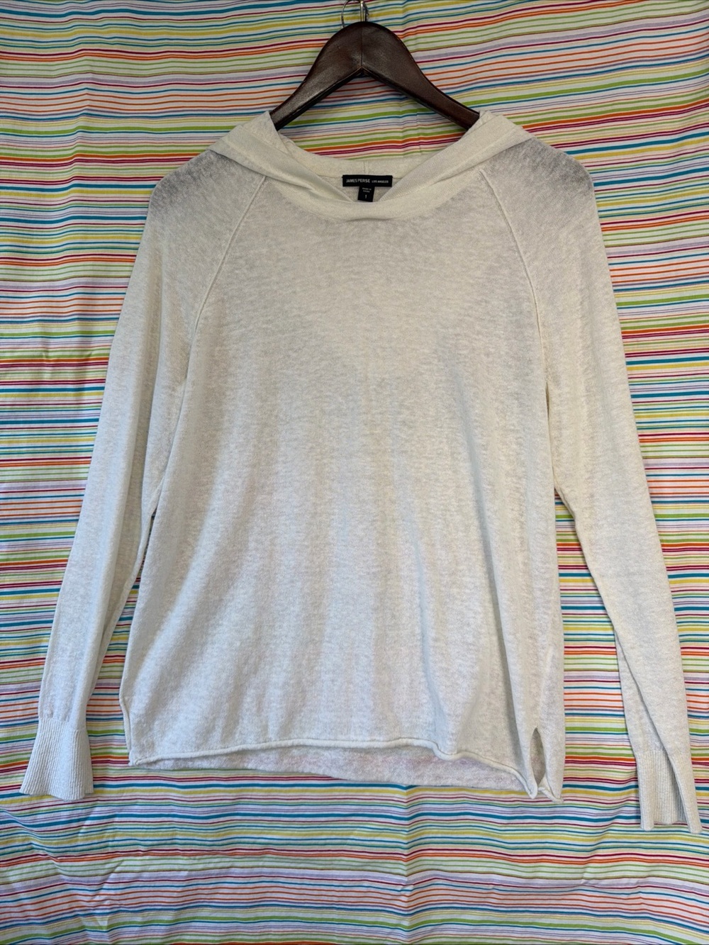 James Perse White Sheer Linen Raglan Hoodie Women Size 1 Lightweight Beach Top